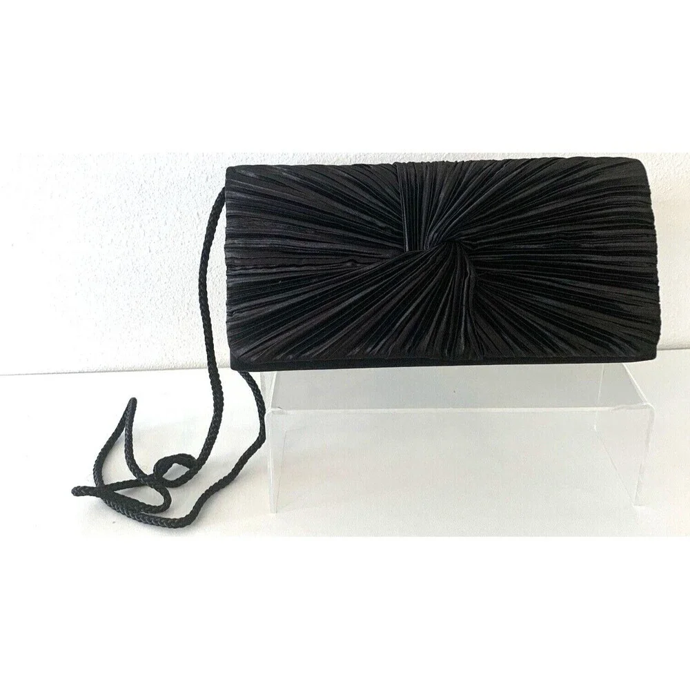 Vintage Formal Black Nylon Evening Clutch Use W/WO Hidden Shoulder Strap 9
